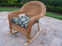 Resin Wicker Outdoor Rocker - Black Cushion in Natural