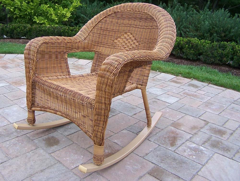 Resin Wicker Outdoor Patio Rocker in Natural (Set of 2)