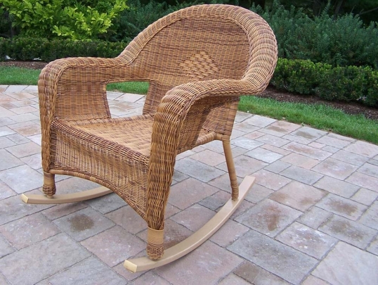 Resin Wicker Outdoor Patio Rocker in Natural (Set of 2)
