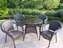 Elite Wicker Arm Chairs and Glass Top Table Dining Set
