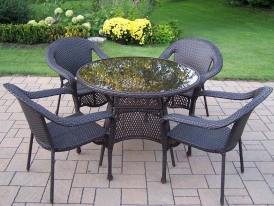 Elite Wicker Arm Chairs and Glass Top Table Dining Set