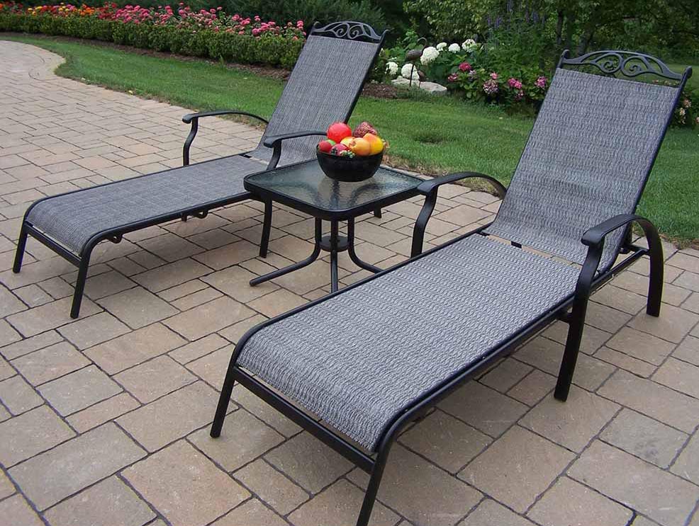 Oakland Living Sling 3pc Chaise Lounge Set 2 Lounges & End Table