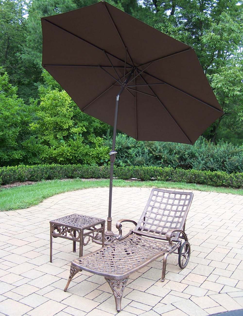 Elite Chaise Lounge: Side Table, Brown Umbrella & Stand
