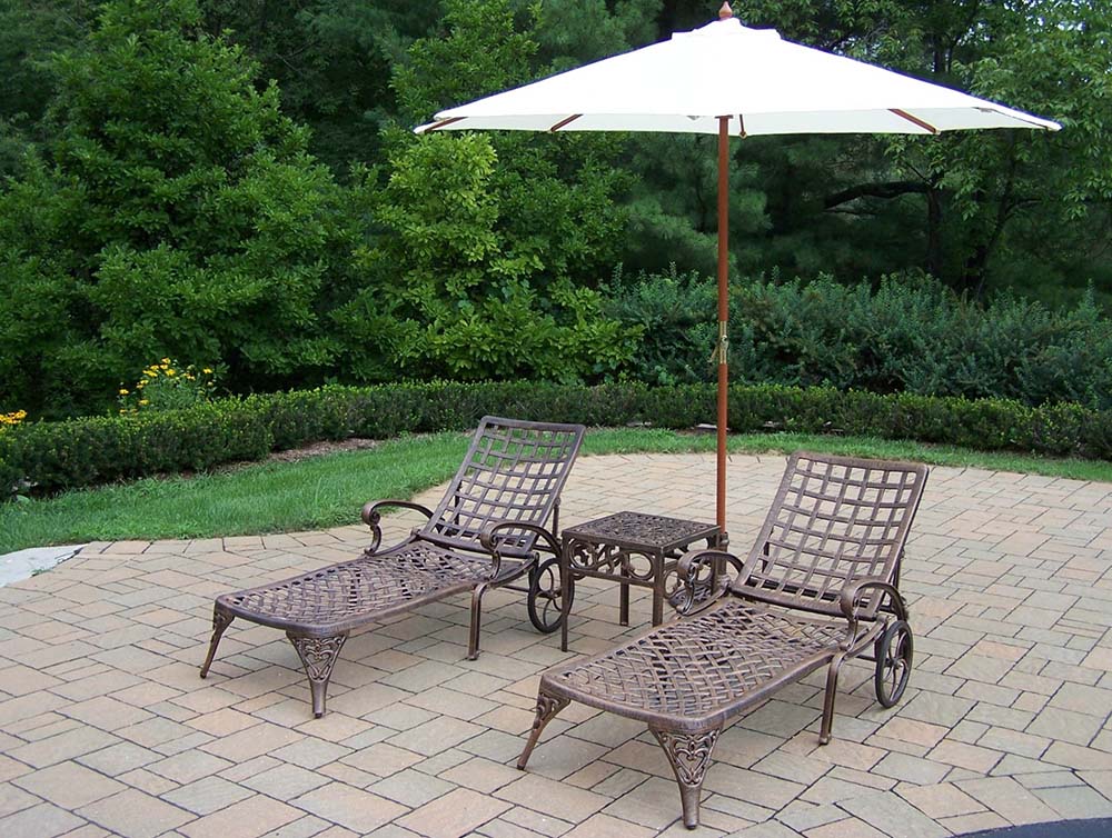 Oakland Living Elite Chaise Lounges Side Table, White Umbrella