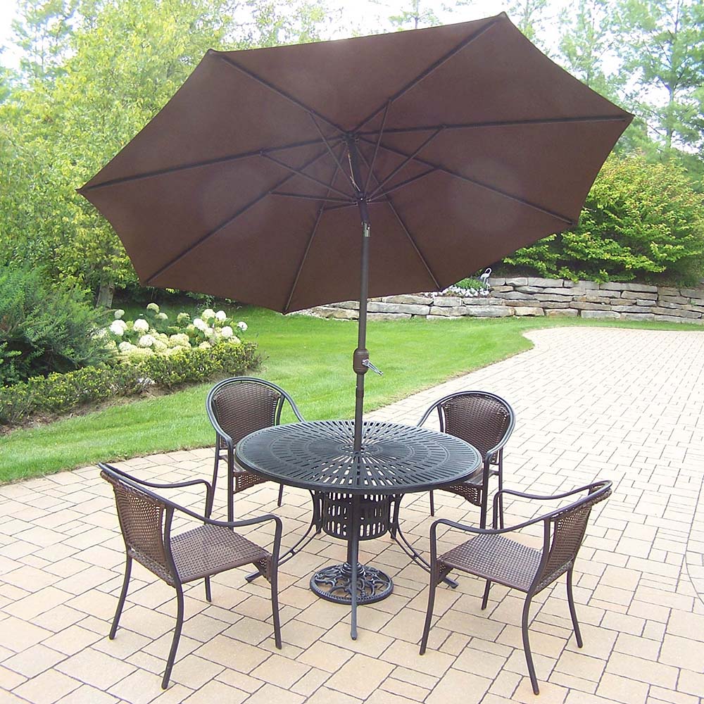 7pc Set: Table, 4 Chairs, Brown Umbrella