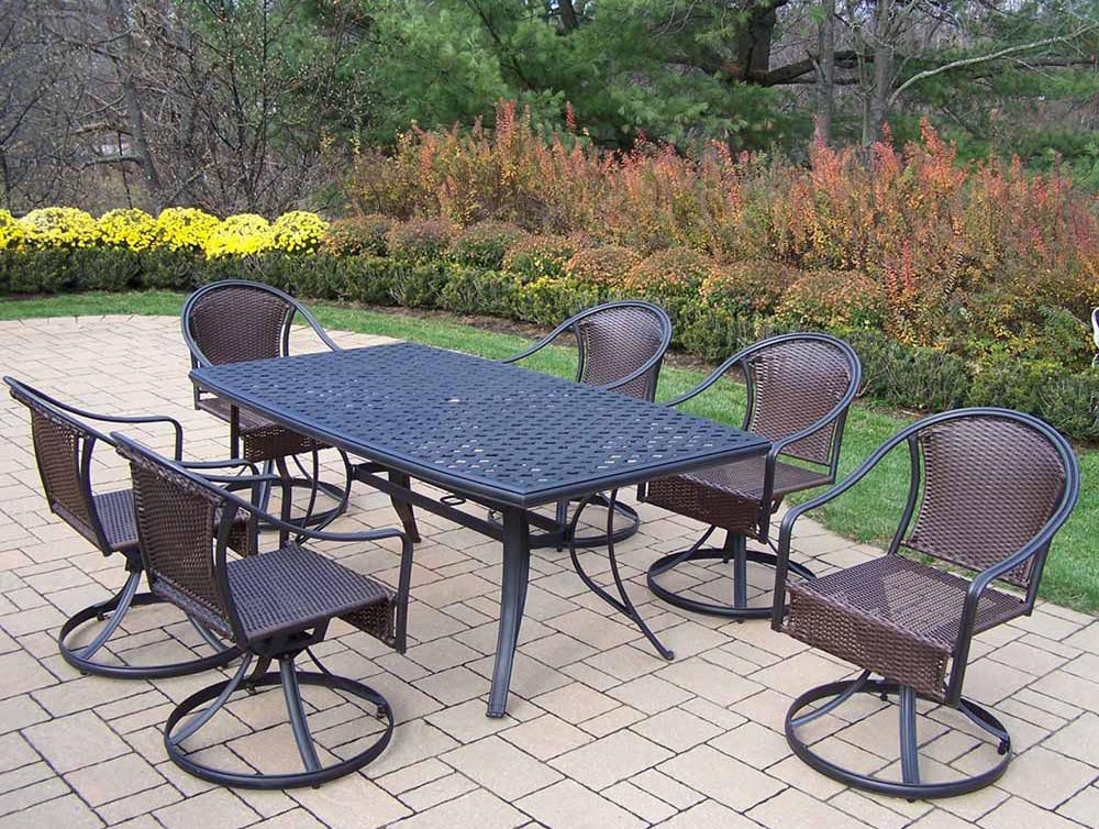 7pc Swivel Dining Set With Boat Shape Table
