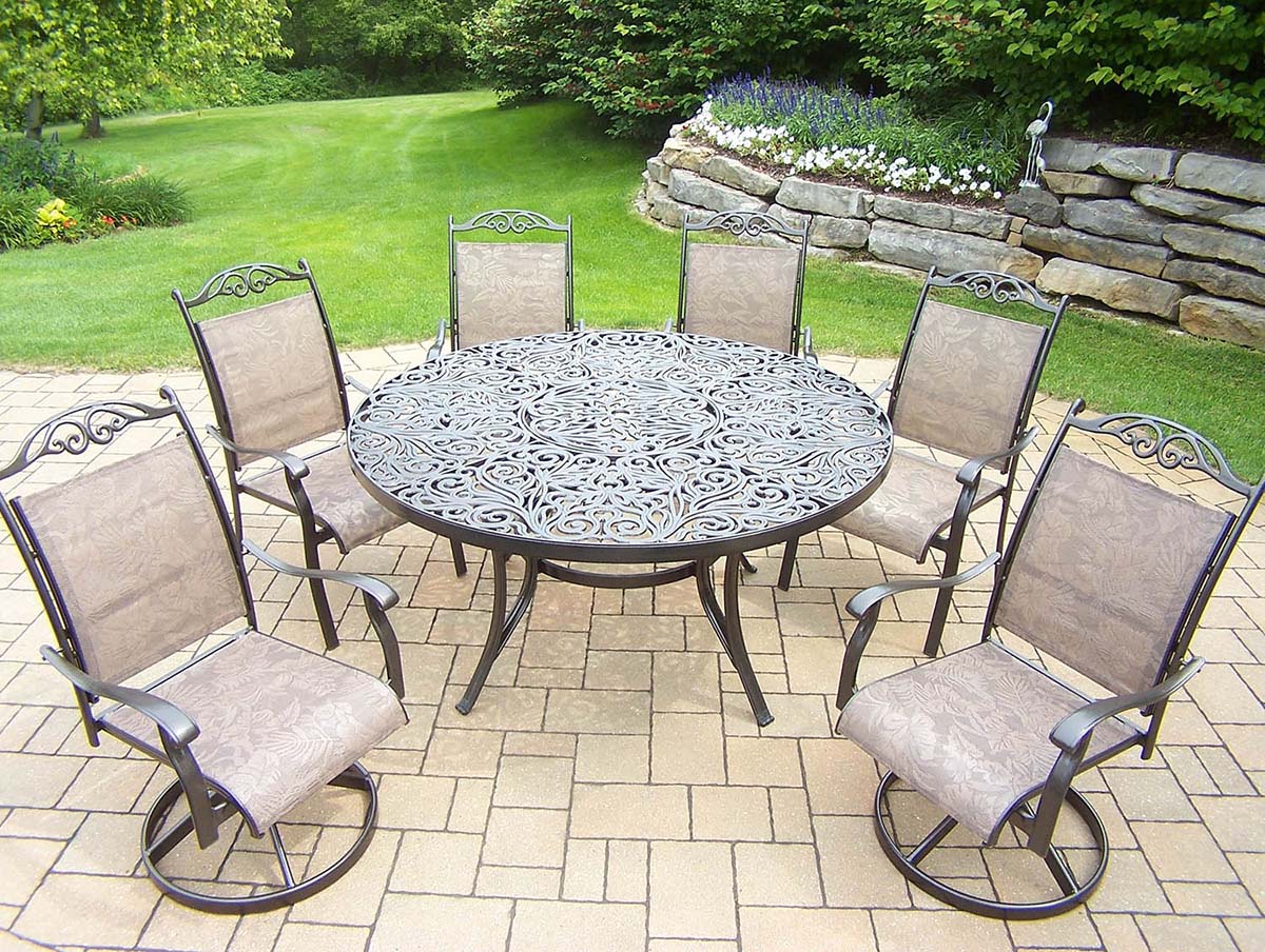 7pc Set: Table, 2 Swivel Rockers, 4 Stackable Chairs