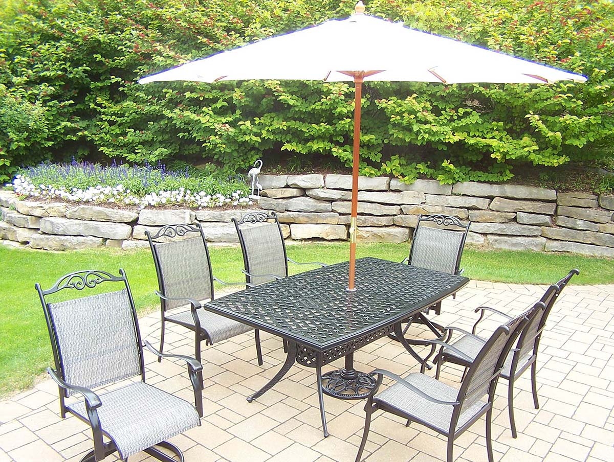 9pc Set: Table, Rockers, Chairs, White Umbrella, Stand