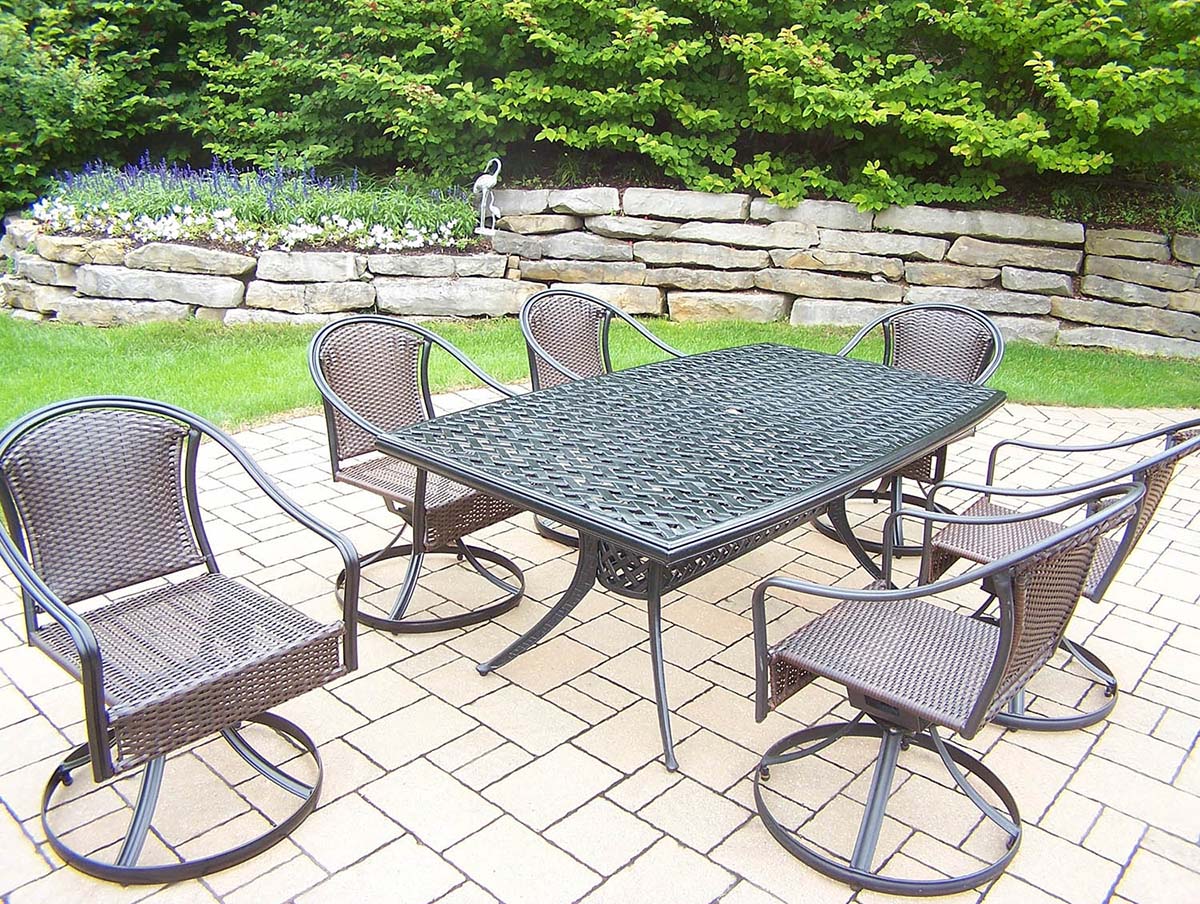 7pc Set: Boat Shaped Table & 6 Swivel Chairs