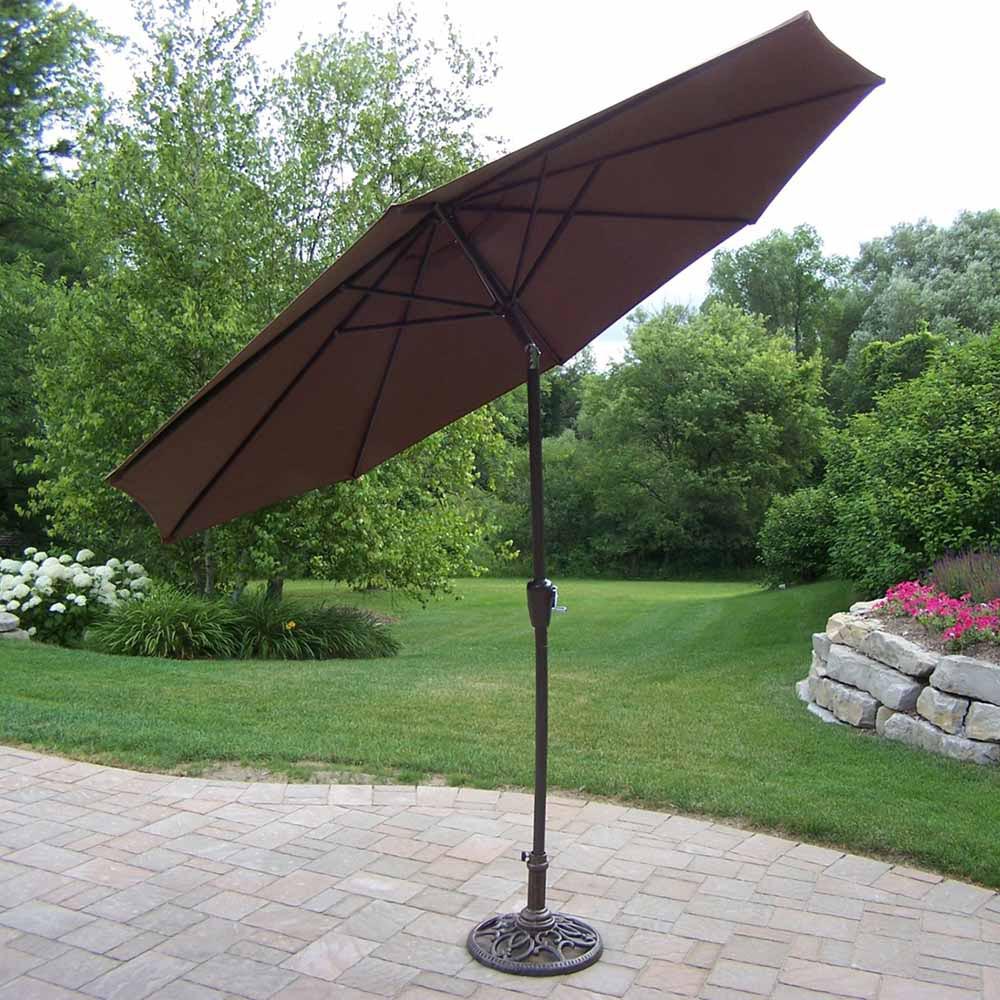 Brown 9 Ft Tilting Umbrella And Stand