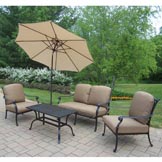 Hampton 4pc Chat Set: Beige Cushions &Umbrella