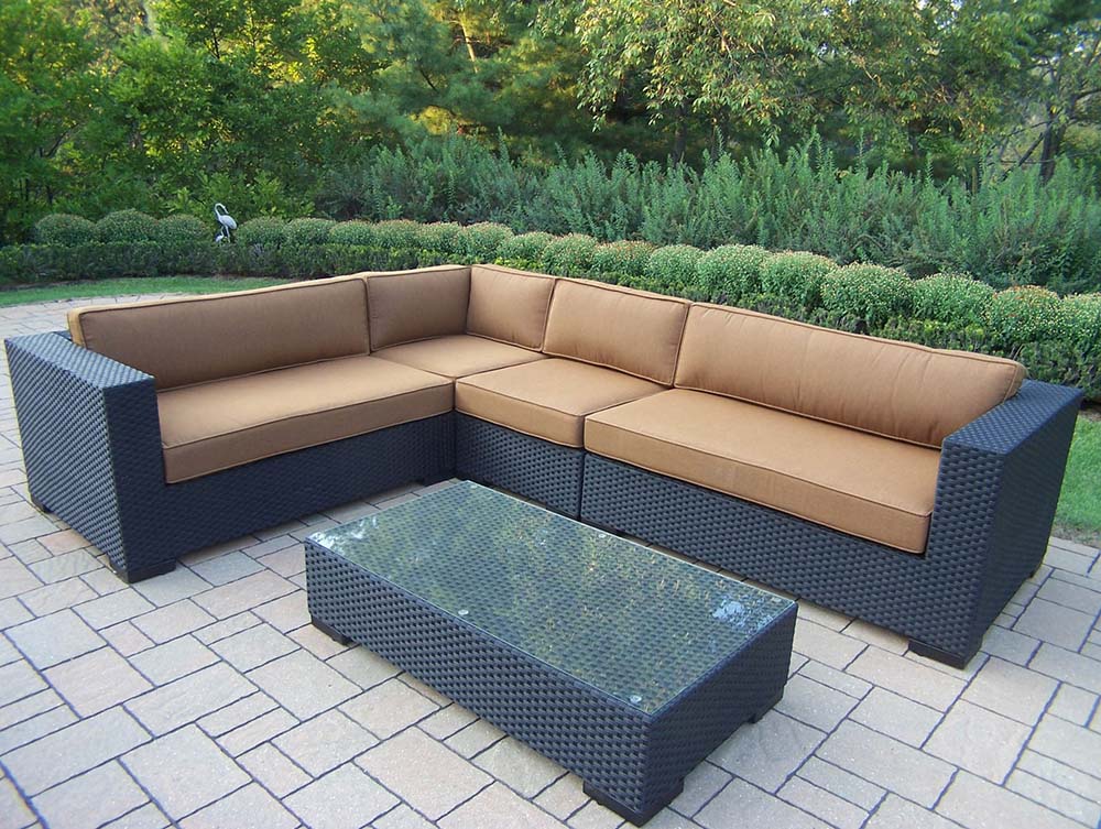 Hampton 5pc Resin Wicker Sectional, Sunbrella Cushions