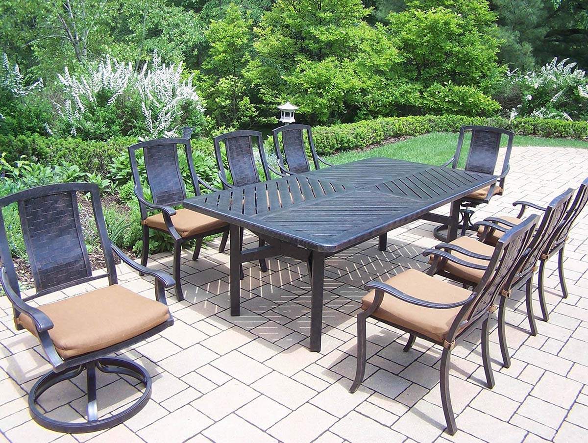 Aged Vanguard 17pc Set: Table, 6 Chairs, 2 Swivel Rocker