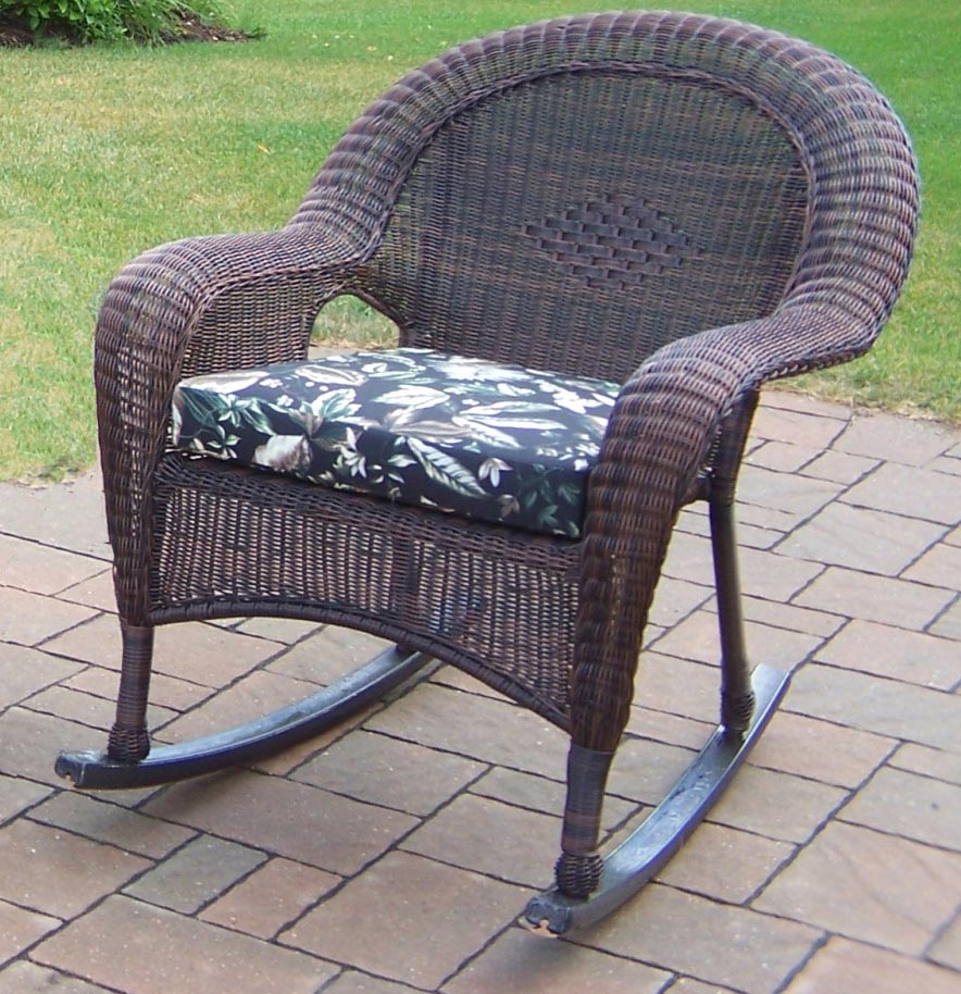 Coffee Resin Wicker Rocker with Cushion (Set of 2)