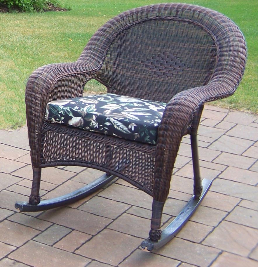 Coffee Resin Wicker Rocker With Cushion (set Of 2)