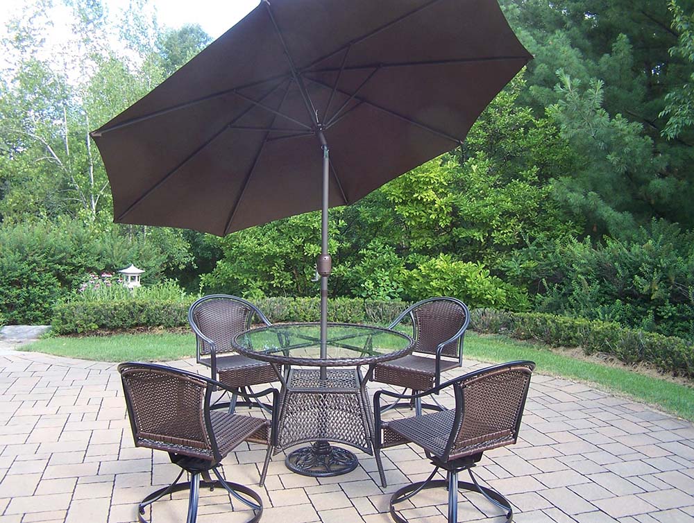 Tuscany 7pc Set: Wicker Chairs, Table, Brown Umbrella