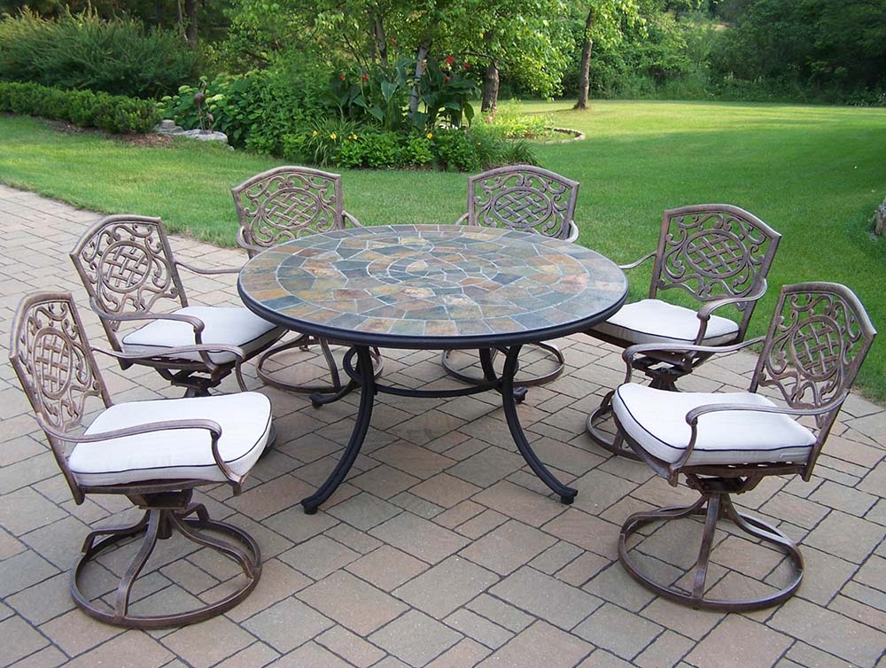 Antique Bronze 13pc Dining Set: Table, Chairs, Cushions