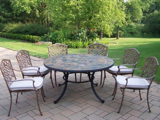 Antique Bronze 13pc Dining Set: Table, White Cushions