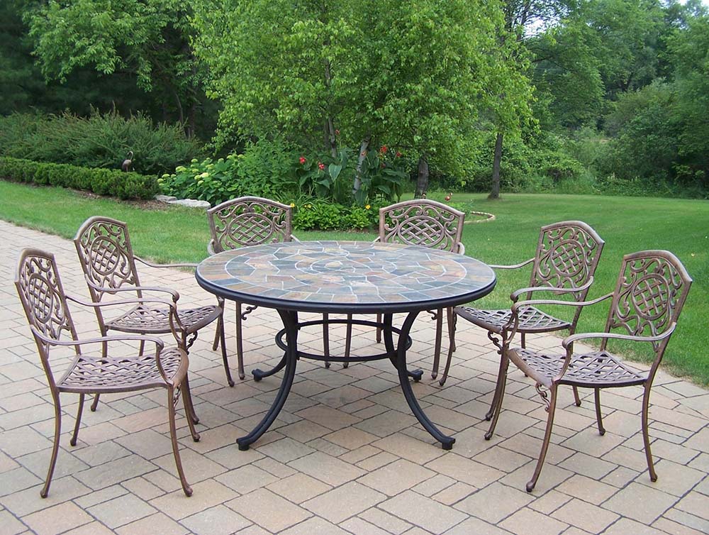 Antique Bronze / Black Stone Art 7pc Dining Set: Table