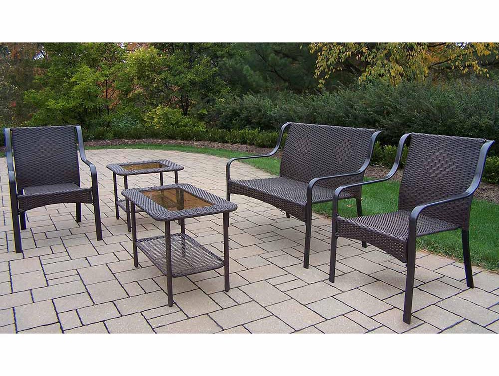 Coffee Tuscany Wicker 5pc set: Table, chairs, Loveseat