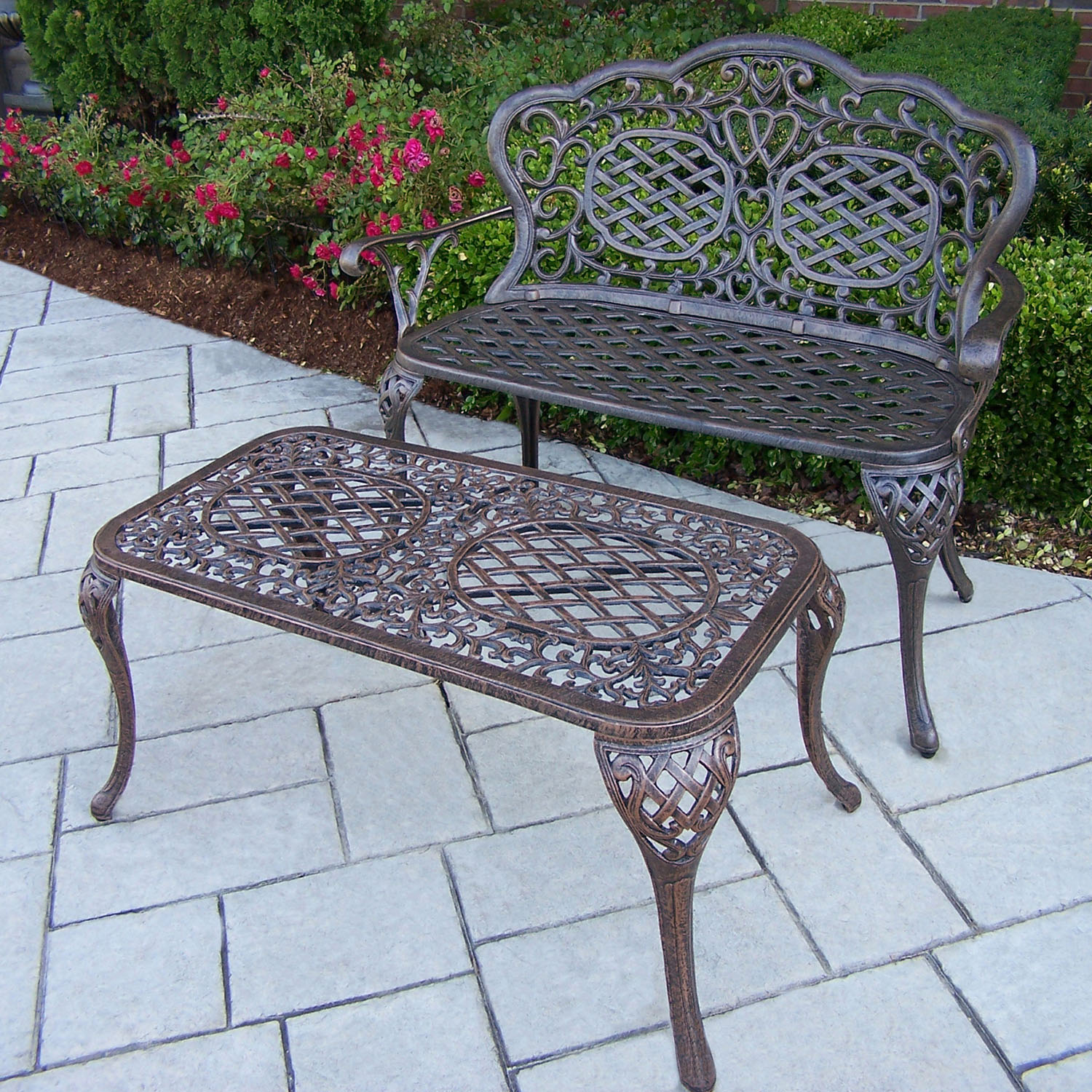 Mississippi Cast Aluminum Loveseat Bench With Table