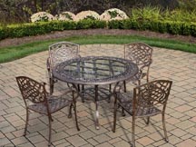 Mississippi Cast Aluminum 5 pc. Patio Antique Bronze Dining Set with 48 inch Round T