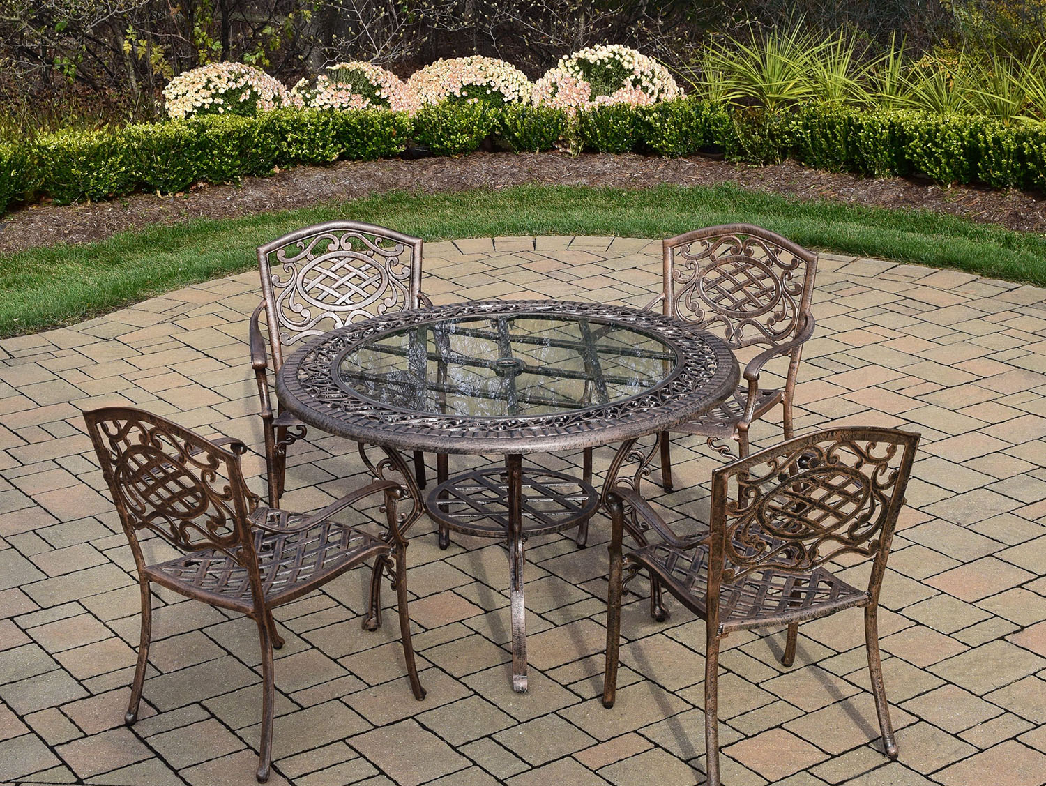 Mississippi Cast Aluminum 5 Pc. Patio Antique Bronze Dining Set With 48 Inch Round T