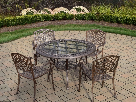 Mississippi Cast Aluminum 5 pc. Patio Antique Bronze Dining Set with 48 inch Round T