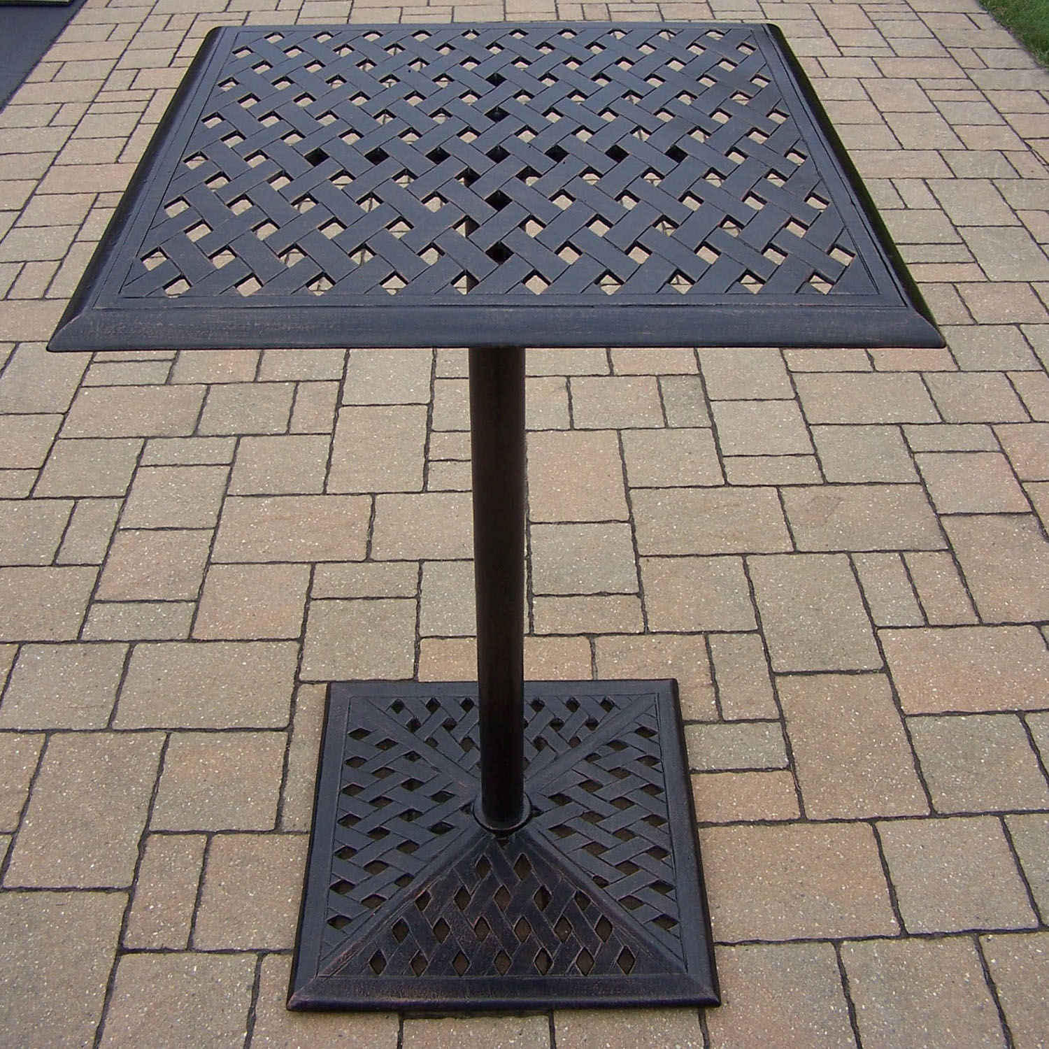 26wx26lx44h Cast Metal Antique Bronze Square Bar Table