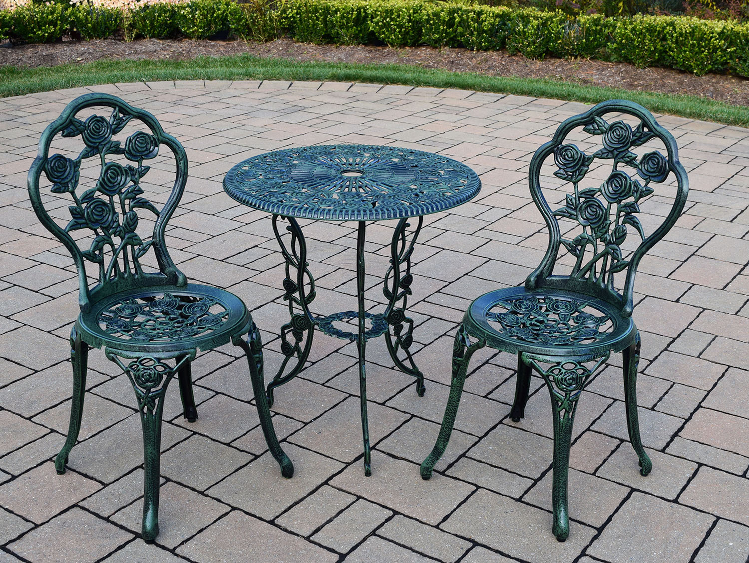 Rose Verdi Green Rose Cast Metal 3 Pc. Bistro Set