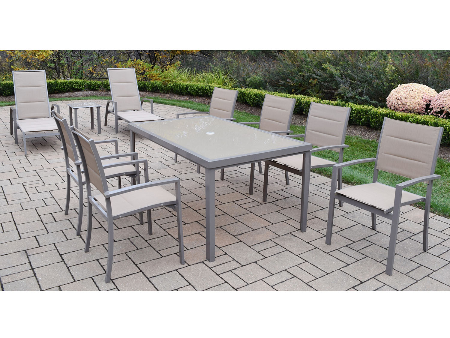 Sling 10 Pc. Dining & Lounge Set With 59 Inch Glass Table