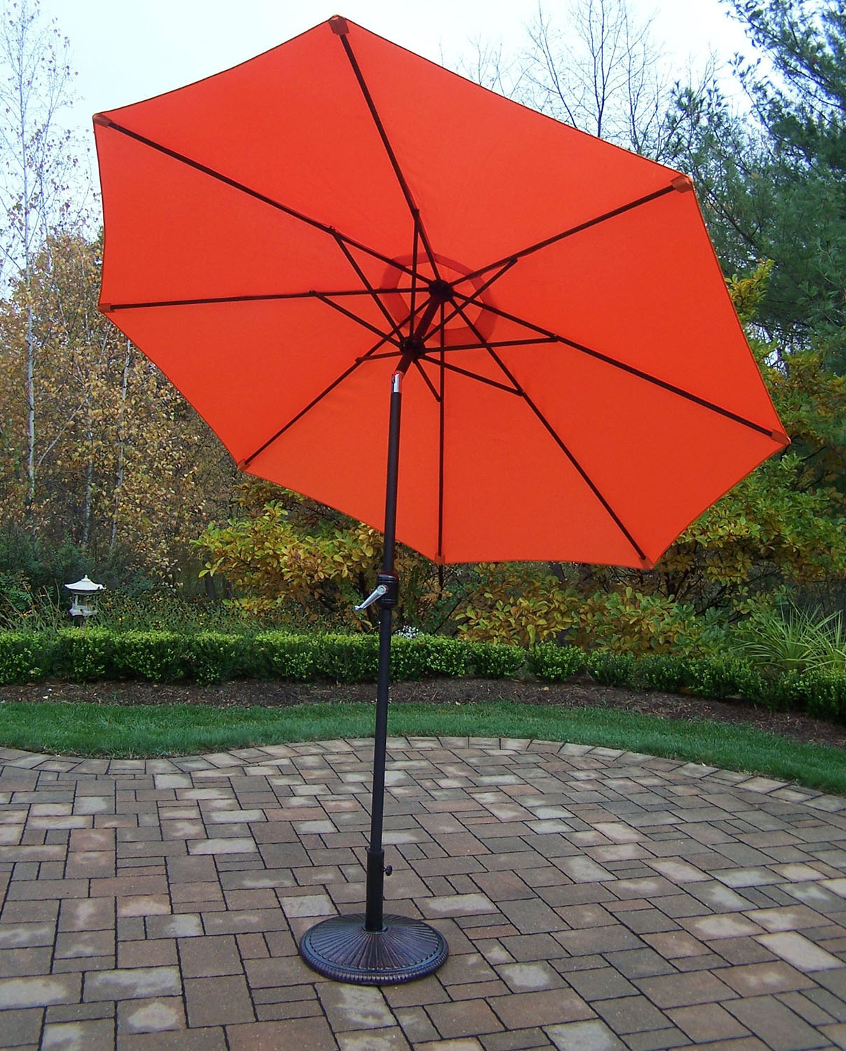 9 Foot Orange Crank/tilt Umbrella Black Pole With Stand