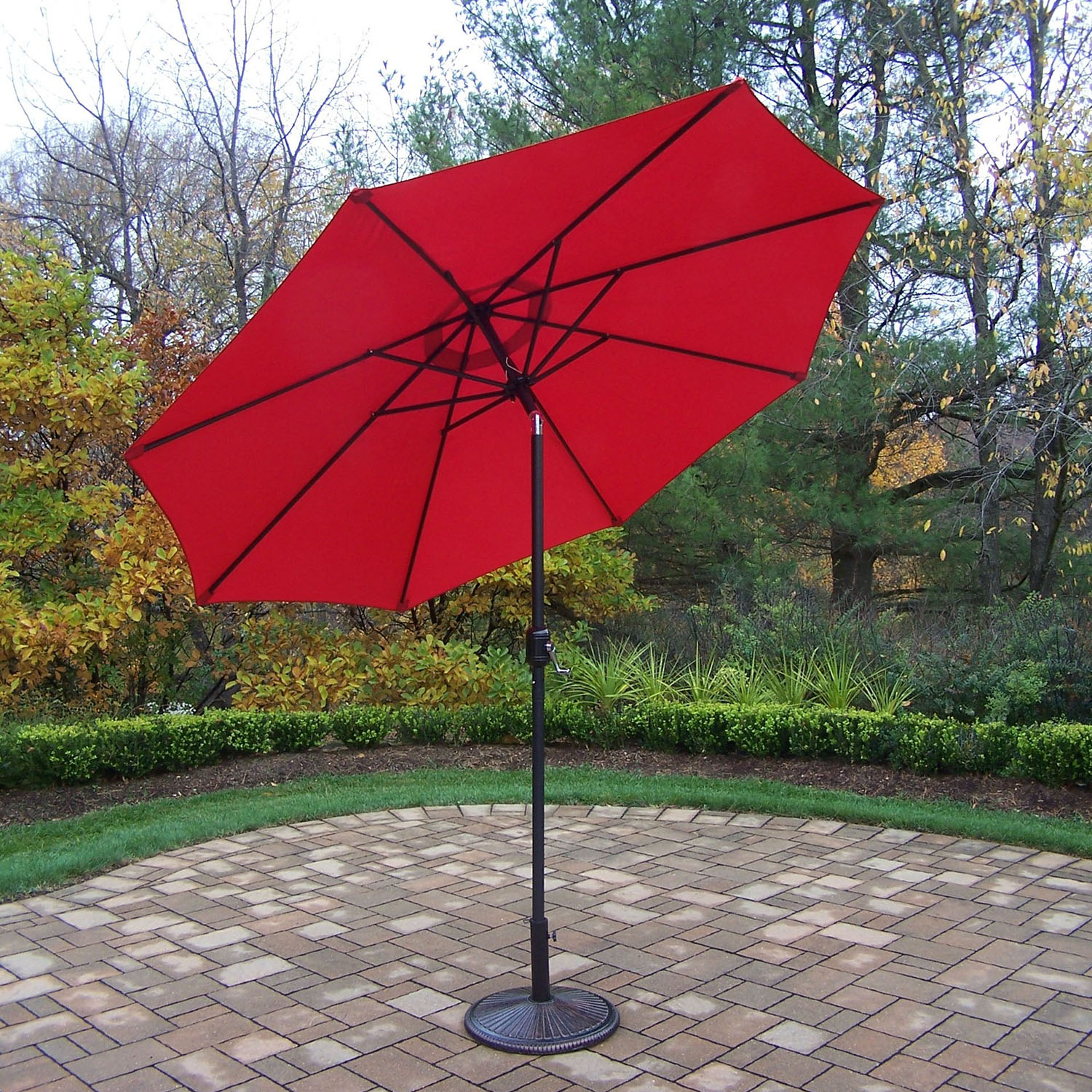 9 Foot Red Crank/tilt Umbrella Black Pole: No Stand