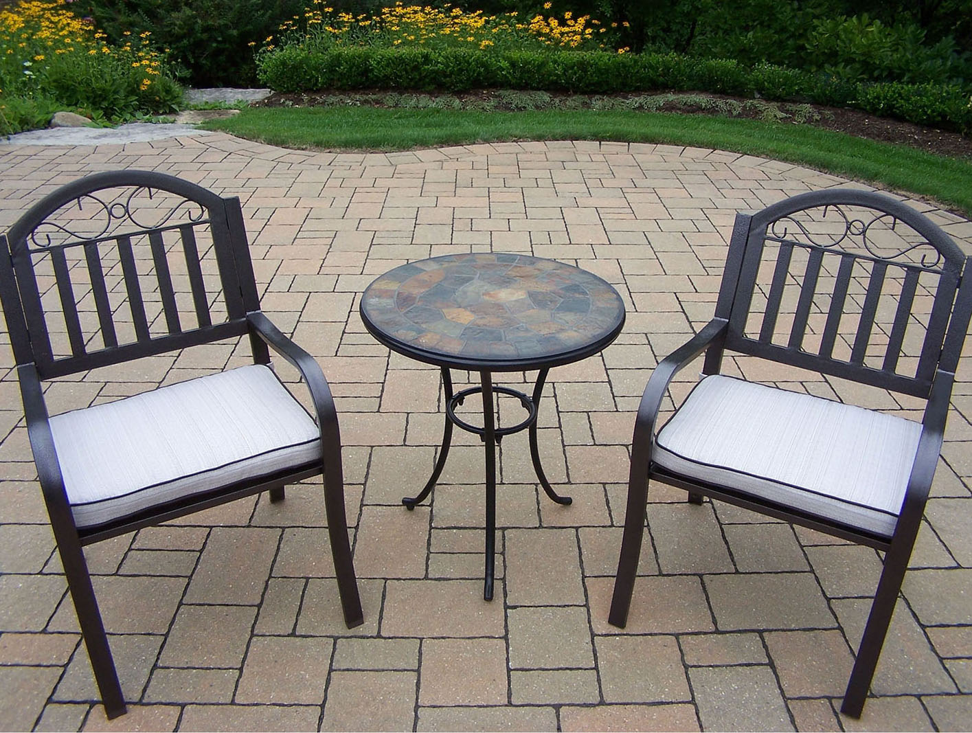 Oakland Living Stone Art Rochester 3pc Bistro Set with White Cushions