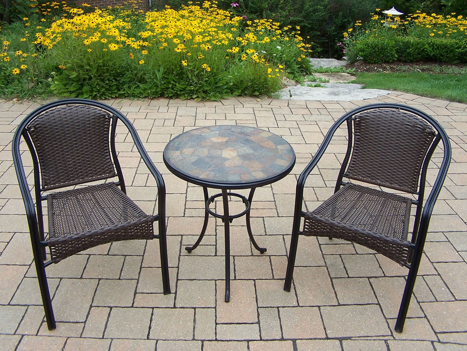 Stone Art Rochester 3pc Bistro Set: Wicker Arm Chairs