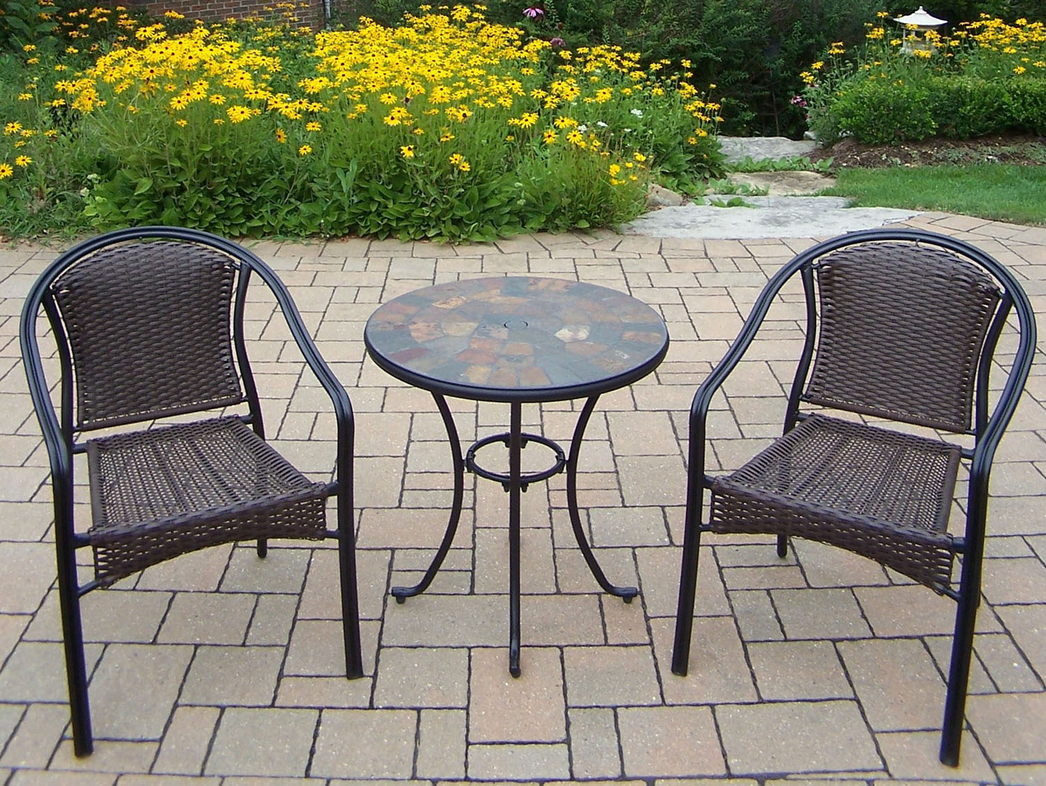 3pc Bistro Set With Tuscany Wicker Stackable Chairs