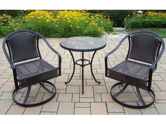 oakland living 3pc bistro set with tuscany wicker swivel chairs