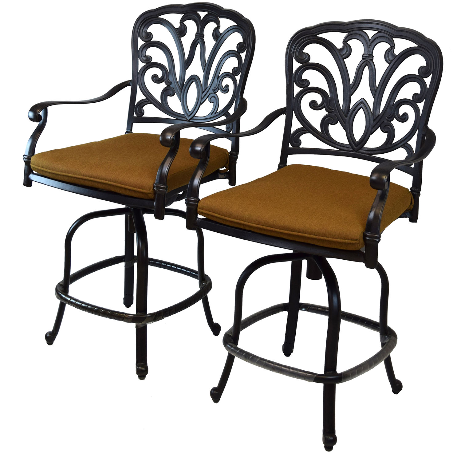 Hampton Aluminum Bar Stools Brown Cushions (set Of 2)