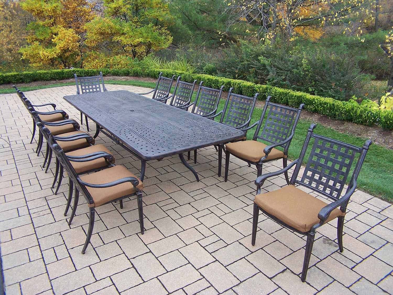 Oakland Living | Belmont 13pc Aged Aluminum Dining Set with 84 inch