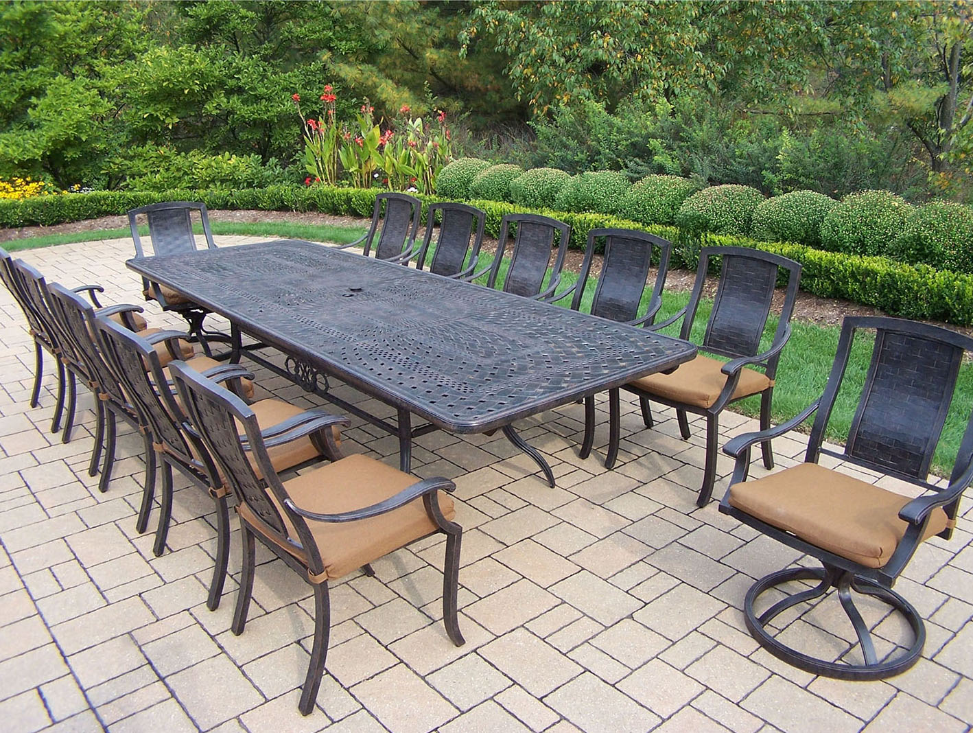 Vanguard Aged 13pc Dining Set: 84-126 inch Extendable Table