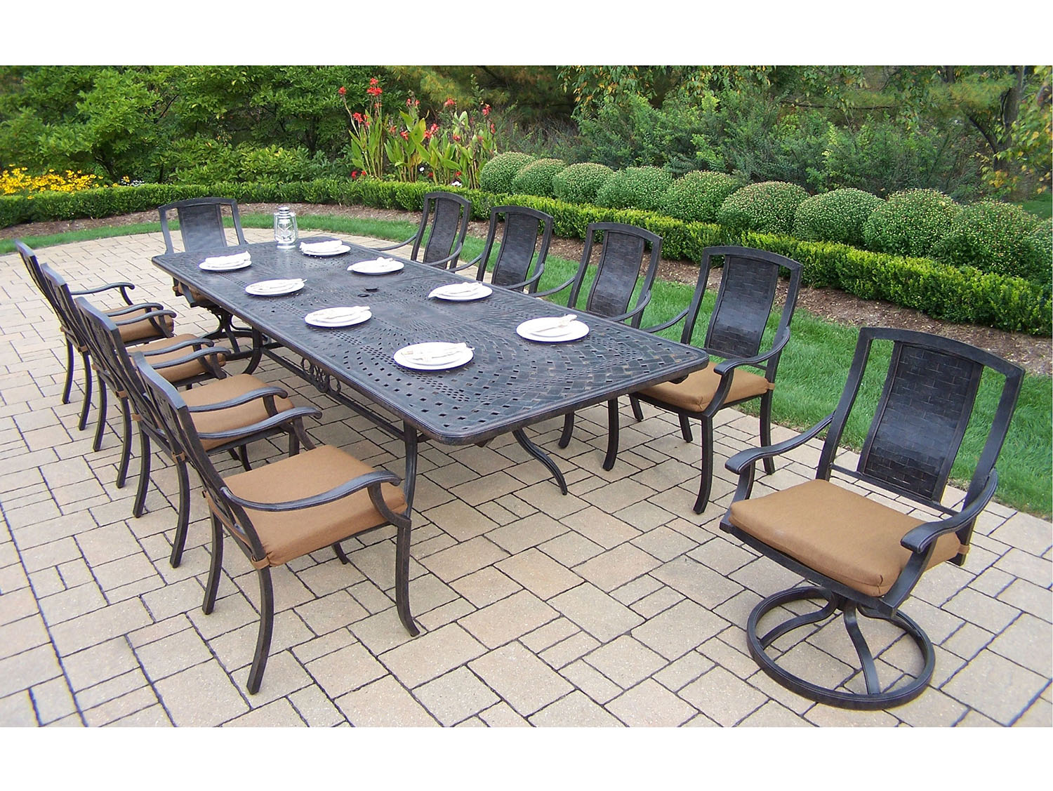 Vanguard Aged 11pc Dining Set: 84-126 Inch Extendable Table