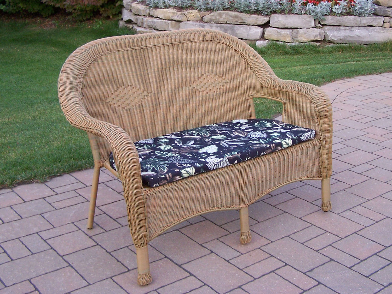 Honey Resin Wicker Loveseat with Cushion