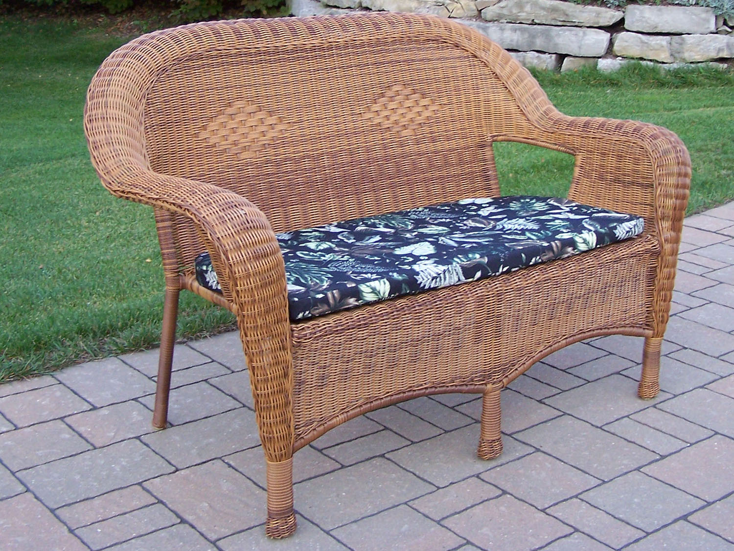 Natural Resin Wicker Loveseat With Cushion