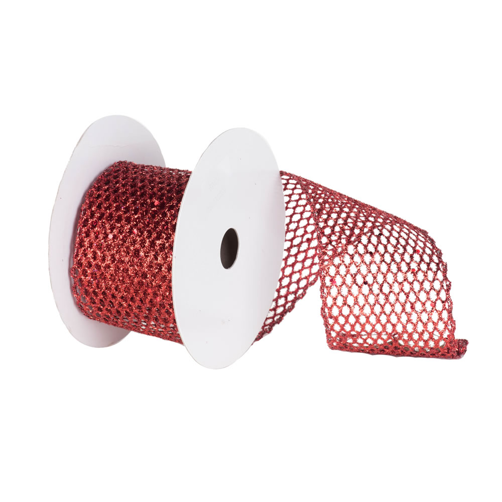4 inch X 10 yards Glitter Mesh Christmas Ribbon Red Q130433
