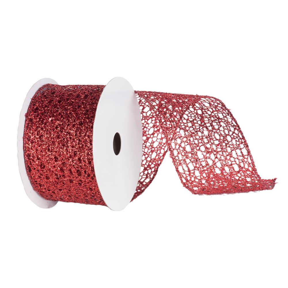 4 inch X 10 yards Glitter Mesh Christmas Ribbon: Dark Red | Q130445