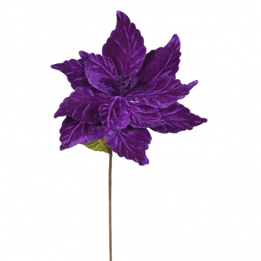 22 inch Velvety Purple Poinsettia - 12 inch Flower: Set of 6