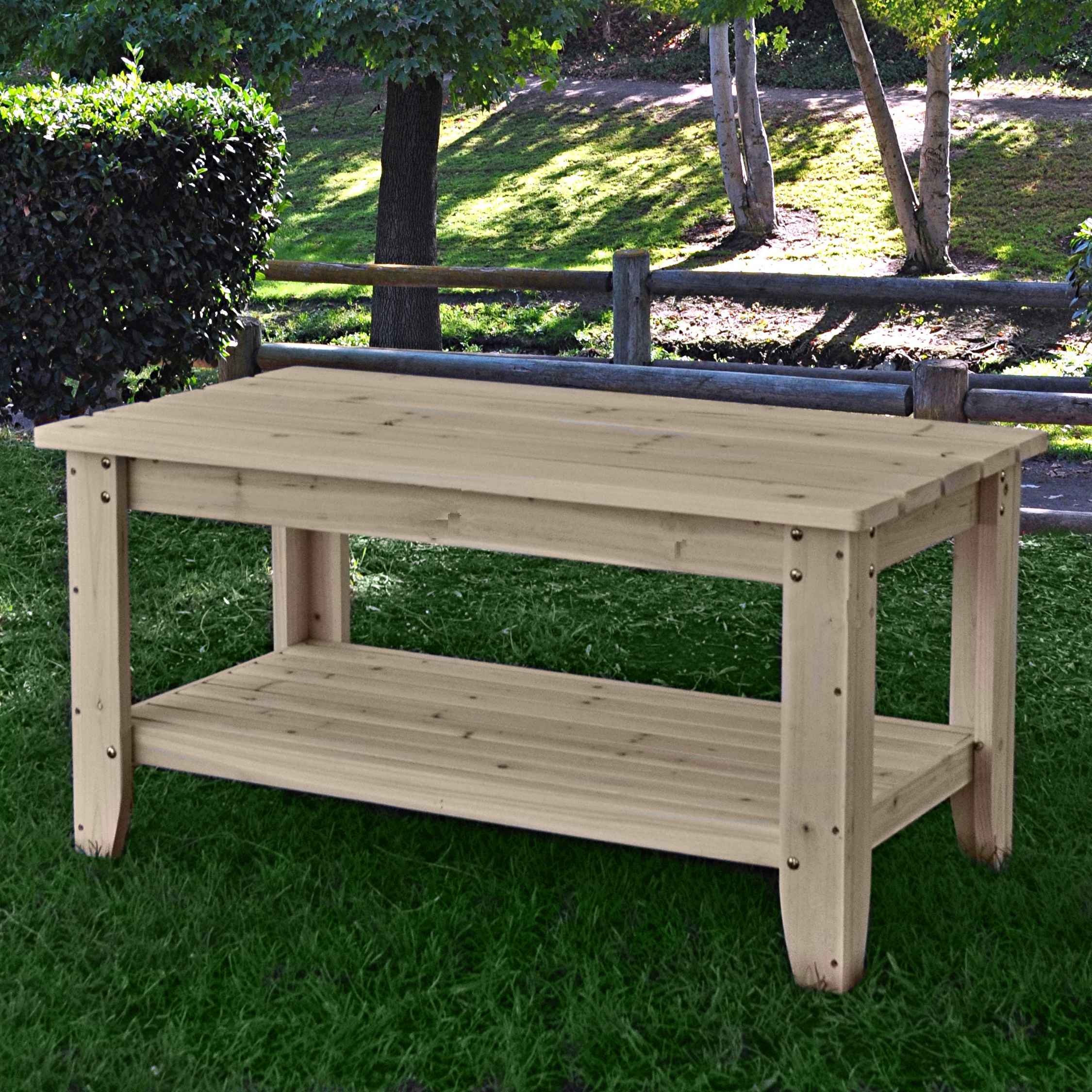 Cedar Wood Rectangular Chat Table With Shelf