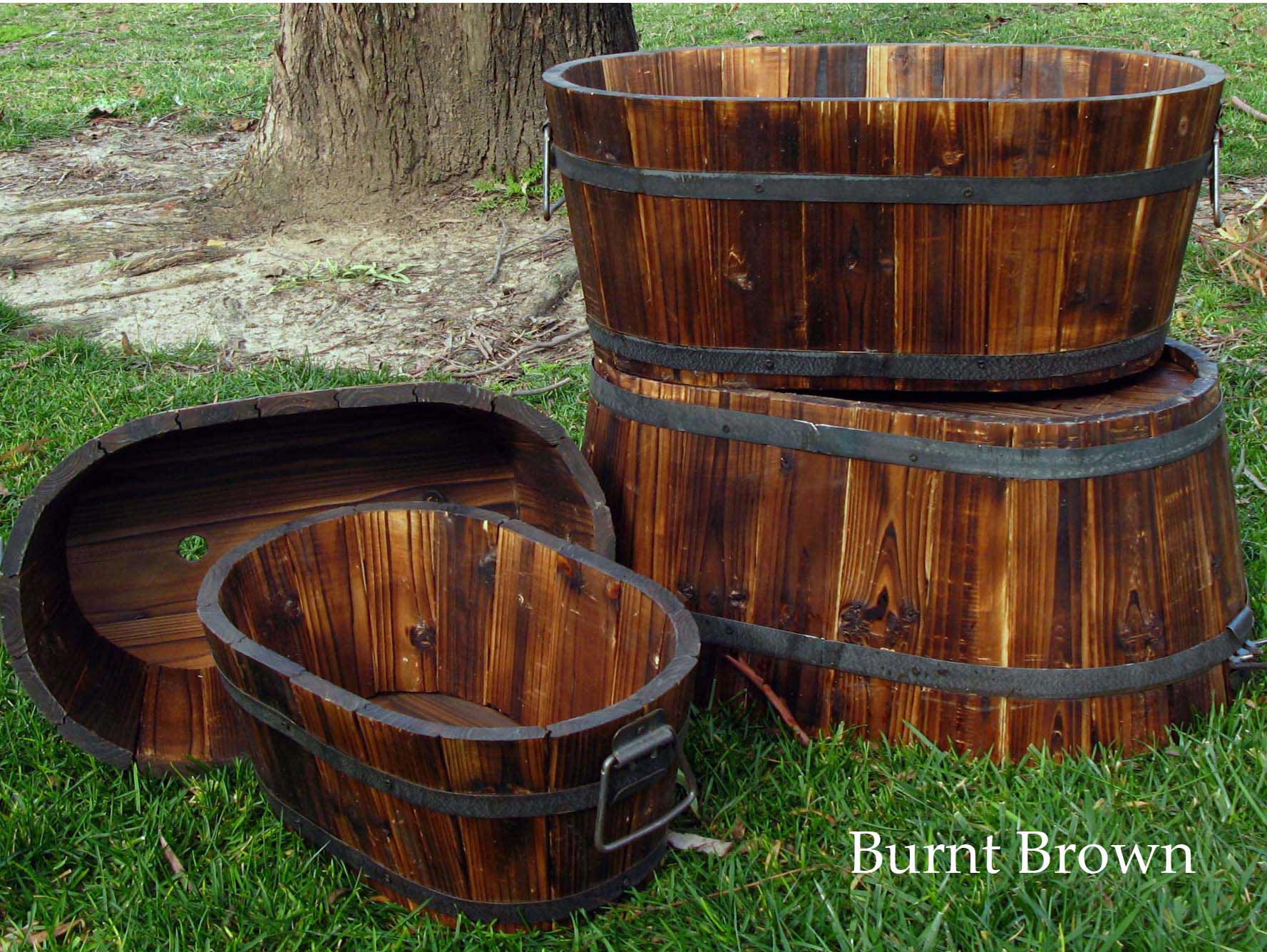 Burnt Brown Oval Cedar Barrels (set Of 4)
