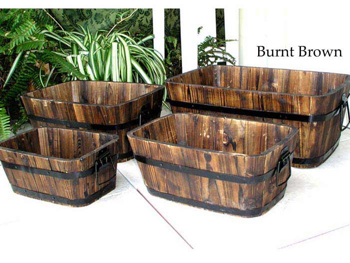 Burnt Brown Rectangular Cedar Barrels (set Of 4)