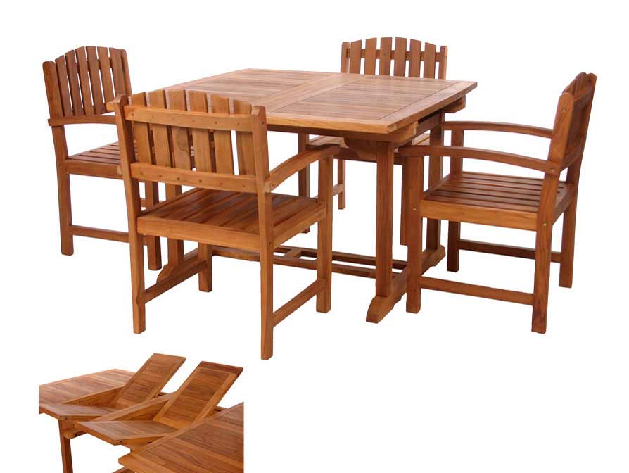 5pc. Butterfly Table Teak Dining Arm Chair Set